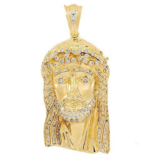 14K Yellow Gold Mens Diamond Jesus Head Pendant 5.00 Ctw