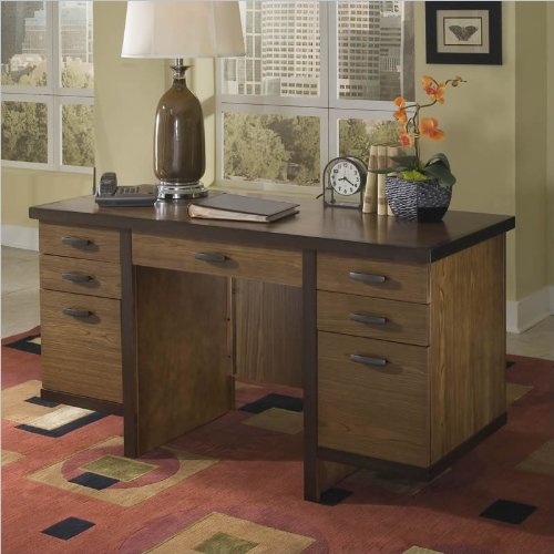 Home Style 5539-18 Geo Pedestal Desk, Walnut Finish On Sale