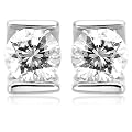 14k White Gold Bar Set Diamond Stud Earrings