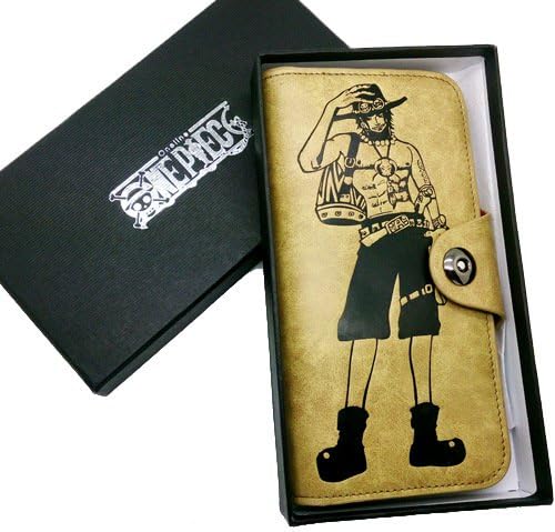 JulieStore-Anime One Piece D Luffy Metal buckle Cosplay Long Wallet Brown
