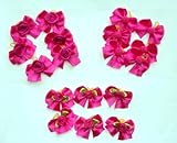 30 Dog Hair Bows - Hot Pink Satin Bows with Flower/Rose/Pom - Groomer's Choice Handmade
