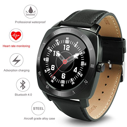 Sunflower DM88 Bluetooth Smart Watch Heart Rate monitor Wristwatch Waterproof Smartwatch For Android and IOS Smartphone Wearable (black)