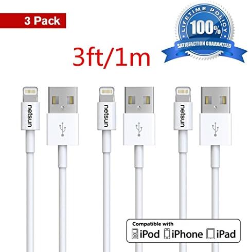 iPhone cable,NetSun(TM) 3 Pack 3Ft/1m Lightning to USB Sync and Charging Cable for Apple iPhone 6s / 6s Plus / 6 / 6 Plus / 5s / 5c / 5, iPod 7, iPad Mini / Mini 2/ Mini 3, iPad 4 / iPad Air / Air 2
