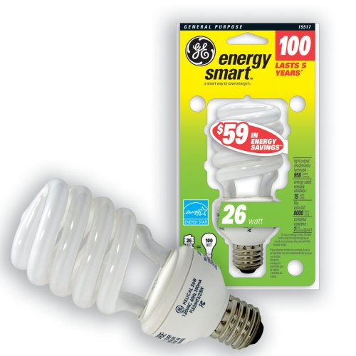 Tools: GE 26 Watt  100 Watt equivalent  Energy Smart Spiral T3 Light Bulb, 3 Pack #15517