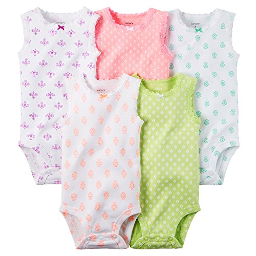 Carter's Baby Girls' 5 Pack Bodysuits (Baby) - Sleeveless Pattern-3M