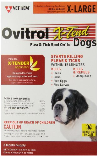 Vet-Kem Ovitrol 3-Pack X-Tend Pest Control Spot on for Dog, 81-Pound/X-Large Vet-Kem Ovitrol 3-Pack X-Tend Pest Control Spot on for Dog, 81-Pound/X-Large