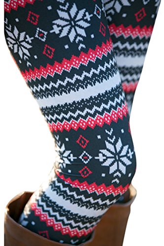 Women's Girls Snowflake Patterned Christmas Leggings Red One Size