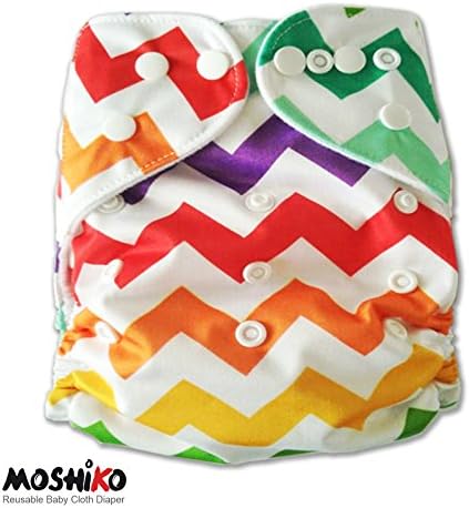 Reusable and Washable Pocket Baby Cloth Diaper Nappy by Moshiko (1 Diaper Cover + 1 FREE Insert) - All in One Size with Adjustable Snaps Fits Babies from Newborn thru Toddlers!