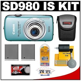 Canon PowerShot SD980 IS Digital ELPH Camera (Blue) + Batteries + Accessory Kit