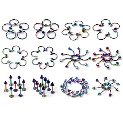 Imixlot 60pcs Lots 18g Tongue Lip Navel Belly Eyebrow Rings Bars Barbell Body Jewelry Piercing