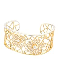 Gold Over Sterling Silver and Cubic Zirconia Floral Garden Bangle Bracelet