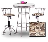 Chrome Bar Table & 2 Chrome Adjustable 24"-29" Wildlife Animals Fabric Seat ....