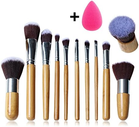 11pcs Professional Makeup Brush Set with Premium Synthetic Hair and Natural Bamboo handles for Face