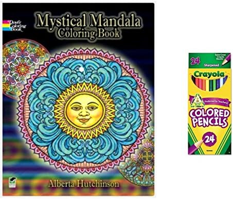 Adult Coloring Book Relaxation and Stress Relief Set of 24 Crayola Colored Pencils (Bundle of 2)