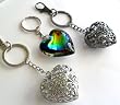 3 Heart Keychain Gift Set / Heart Purse Charms - Best Valentines Day Gift Idea - Black Rhinestone Heart, Glass Heart, and Silver Rhinestone Heart