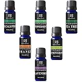 Aromatherapy Top 6 Essential Oils 100% Pure & Therapeutic grade - Basic Sampler Gift Set & Premium Kit - 6/10 Ml (Lavender, Tea Tree, Eucalyptus, Lemongrass, Orange, Peppermint)
