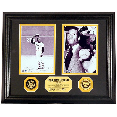 Highland Mint Pittsburgh Pirates Roberto Clemente 3000th Hit Gold Coin Duo Photo Mint w/ Two 24KTGold coins
