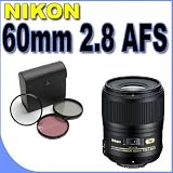 Nikon 60mm f/2.8G ED AF-S Micro-Nikkor Lens for Nikon DSLR Cameras PLUS 3pc Filter Kit w/ Hard Case (2177) BigVALUEInc Accessory Saver Bundle