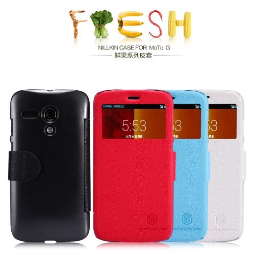 Nilkin Smart Wake Up/Sleep View Window Flip PU Leather Hard Case Slim Cover for Motorola Moto G - Retail Packaging - Black