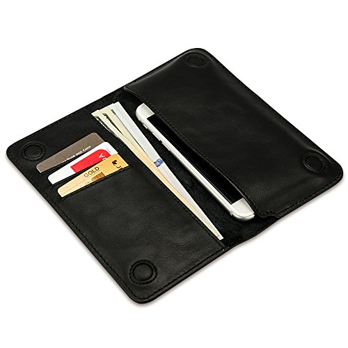 Jisoncase Retro Bifold 3 Card Slot Premium Genuine Leather Wallet Folio Phone Protective Slim Fit Case with Magnetic Closure for iPhone 7 Plus 6S 6, Samsung Galaxy S7 Edge S6, 5.7 inch Phone - Black