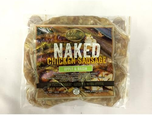 Apple & Raisin Chicken Sausage Frozen, All Natural - 2 oz links, 1# Packs (Pack of 6)