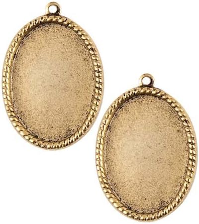 Nunn Design Antiqued 22K Gold Plated Collage Pendant Oval Bezel 26x18mm (2)