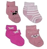 4-PK. of Novelty Socks (dogs, pink stripe, butterfly). Fits 18
