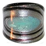 1 Wide Murano Glass Ring, Size 8 In Pewter With Aqua Finish