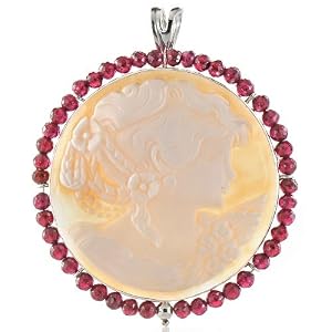 Italy Cameo 50mm Sardonyx Garnet Frame Sterling Silver Pin-Pendant by