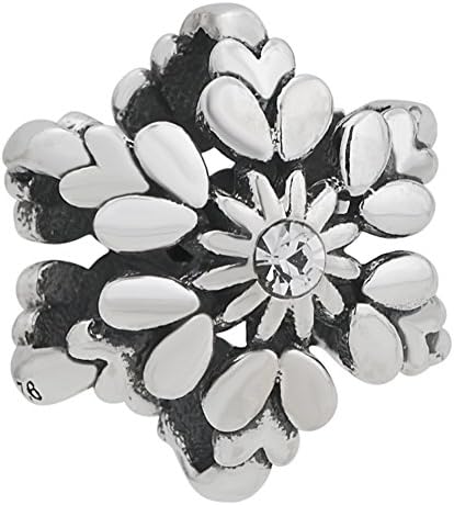 925 Sterling Silver Charms Sunflower in Snowflake Clear Cz Beads Fit Pandora Charms