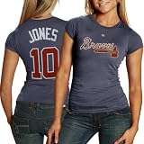 MLB Majestic Chipper Jones Atlanta Braves #10 Ladies Off-Field Drama Player Heathered T-Shirt - Navy Blue (Medium)