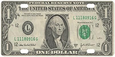 Dollar Bill Money Pattern Strong And Durable Aluminum Car Metal License Plate Frame for Women/Men Four Holes Tag 12" X 6"