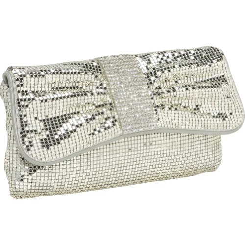 Whiting & Davis 5761 Crystal Banded Clutch,Silver,one size