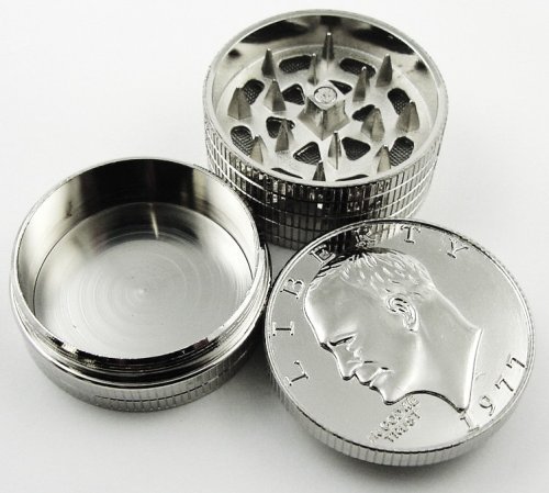 1 X Silver Dollar Herb Grinder With Pollen Catcher #3