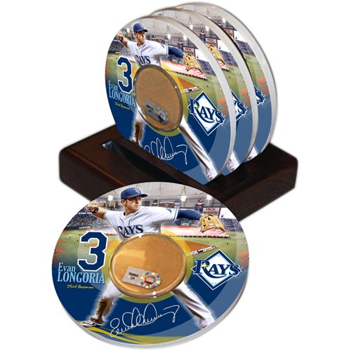 MLB Tampa Bay Devil Rays Steiner Sports Evan Longoria Player Coaster w/ Game Used Dirt (Set of 4)