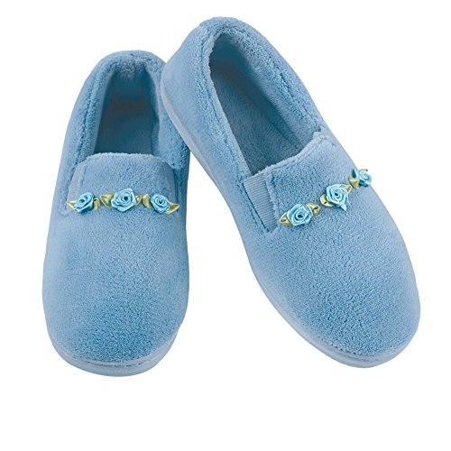 Rosette Plush House Slippers, Blue, 8