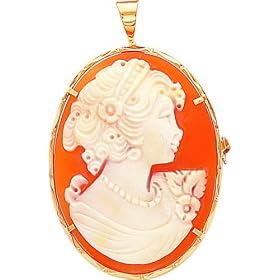 14K Yellow Gold Shell Cameo Pendant Pin Jewelry New |Q by FindingKing