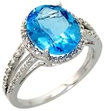 14k White Gold Large Stone Ring, w/ 0.11 Carat Brilliant Cut Diamonds & 4.79 Carats 11x9mm Oval Cut Blue Topaz Stone, 1/2 (12.5mm) wide