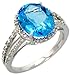 14 Karat Weissgold Grosser Steinen Ring, mit 0.11 Karat Brilliantschliff Diamanten & 4.79 Karat 11x9mm Ovalschliff Blau Topas Stein, (12.5mm) breit