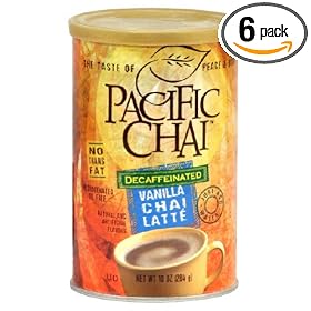 Pacific Chai Decaffeinated Vanilla Chai Latte Mix, 10-Ounce Canisters (Pack of 6)