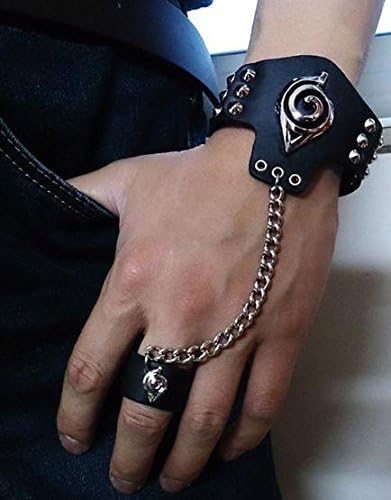 Naruto New Fashion Leather Metal Finger Chain Bracelet and Ring Cosplay