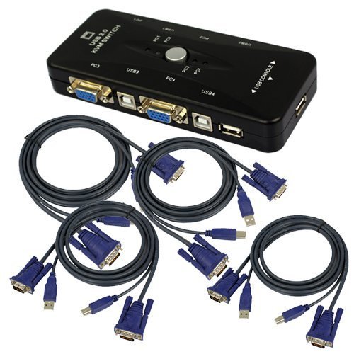 4-Port USB 2.0 KVM Switch w/4 KVM Cables Mouse Keyboard Video KVM Switch Kit