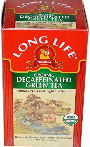 Long Life Tea Premium Organic Decaffeinated Green Tea 18 Tea Bags .95 oz (27 g)