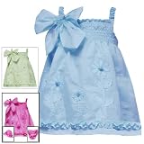 Rare Editions Baby/Infant Girls 12M-24M AQUA-BLUE FLORAL EMBROIDERED BOW SHOULDER SMOCKED DRESS