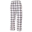 White and Black tartan plaid check tie cord flannel cotton pants for lounging, sleep, sports. Unisex relaxed fit,