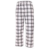White and Black tartan plaid check tie cord flannel cotton pants for lounging, sleep, sports. Unisex relaxed fit, available in 3 Youth sizes