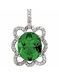 14K White Gold Oval Cut Chatham Created Emerald and Diamond Pendant -- LIFETIME WARRANTY