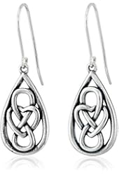 Sterling Silver Oxidized Celtic Knot Teardrop Dangle Wire Earrings
