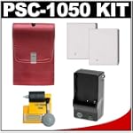 Canon PSC-1050 Deluxe Leather Compact Case (Red) + (2) NB-4L Batteries + Charger + Cleaning Kit for Canon Powershot SD780 IS, SD940 IS, SD1000 & SD1100 IS