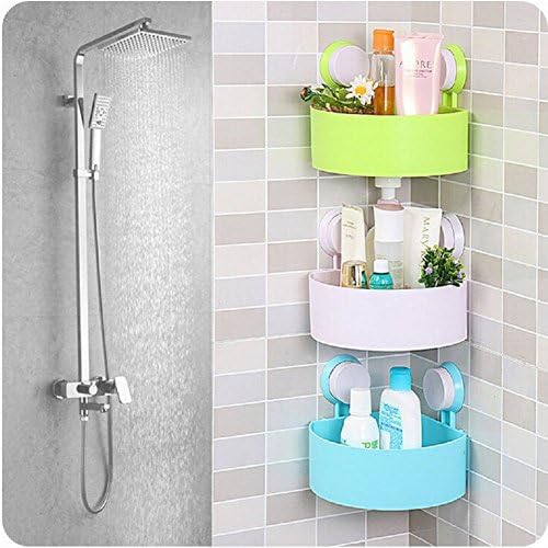Sucker home bathroom shower triangular shelf storage box shampoo, shower gel, kitchen supplies,(2 Pack) (pink)